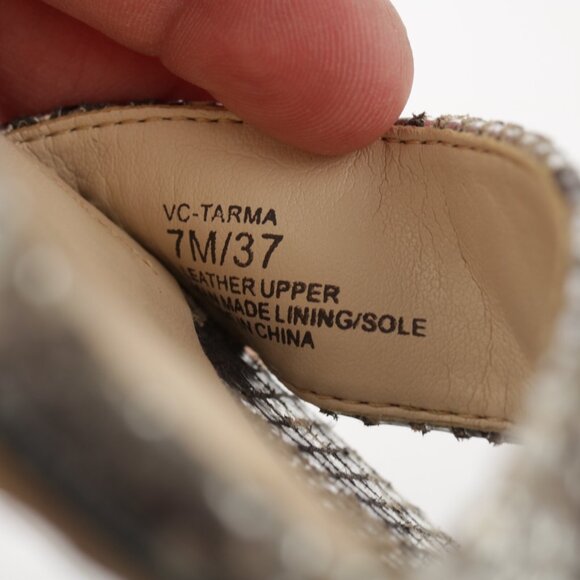 Vince Camuto Womens Tarma Sandal Size 7 Gray Silver Python Heel Ankle Strap Shoe - Picture 10 of 12